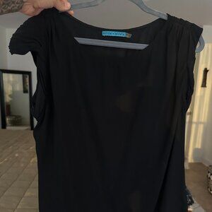 Alice + Olivia black silk boat neck and folded sleeve top